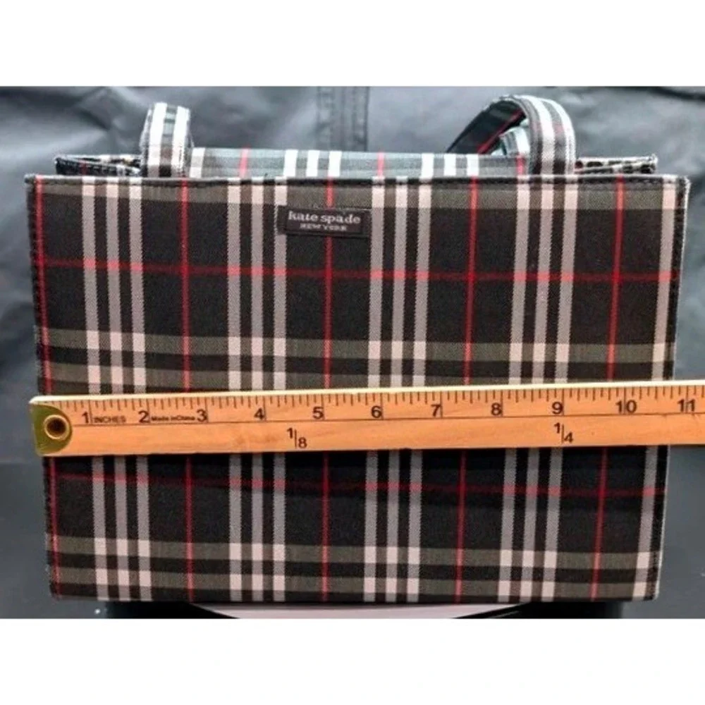Kate Spade New York Tartan Plaid Tote Bag Shoulder Purse Leopard Lining~Vintage